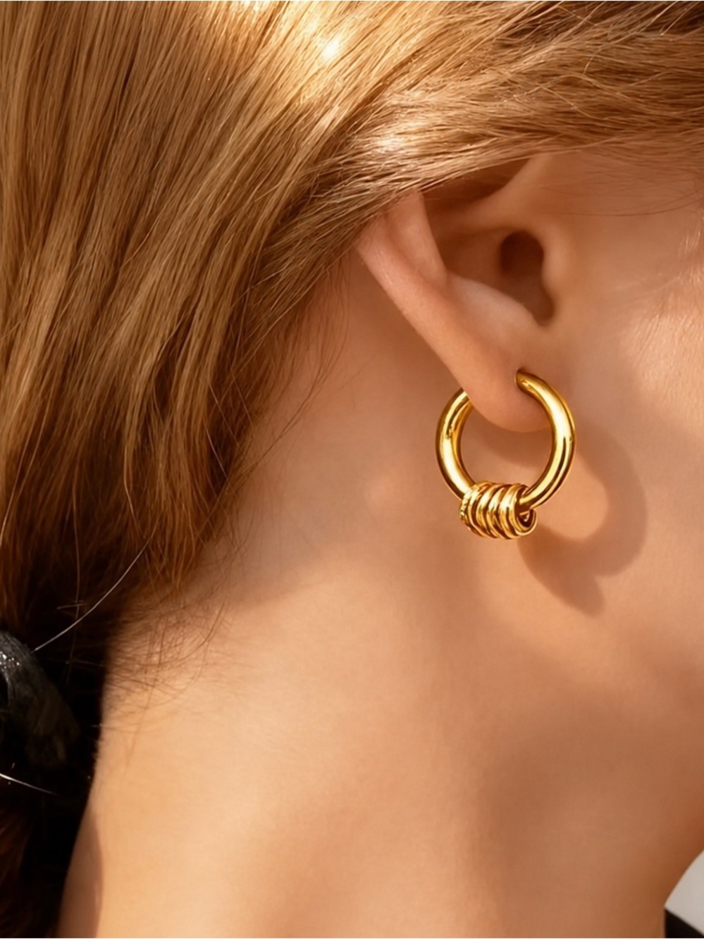 Gold PVD Stainless Steel Hoop Earrings | 0.75” Modern Hoops